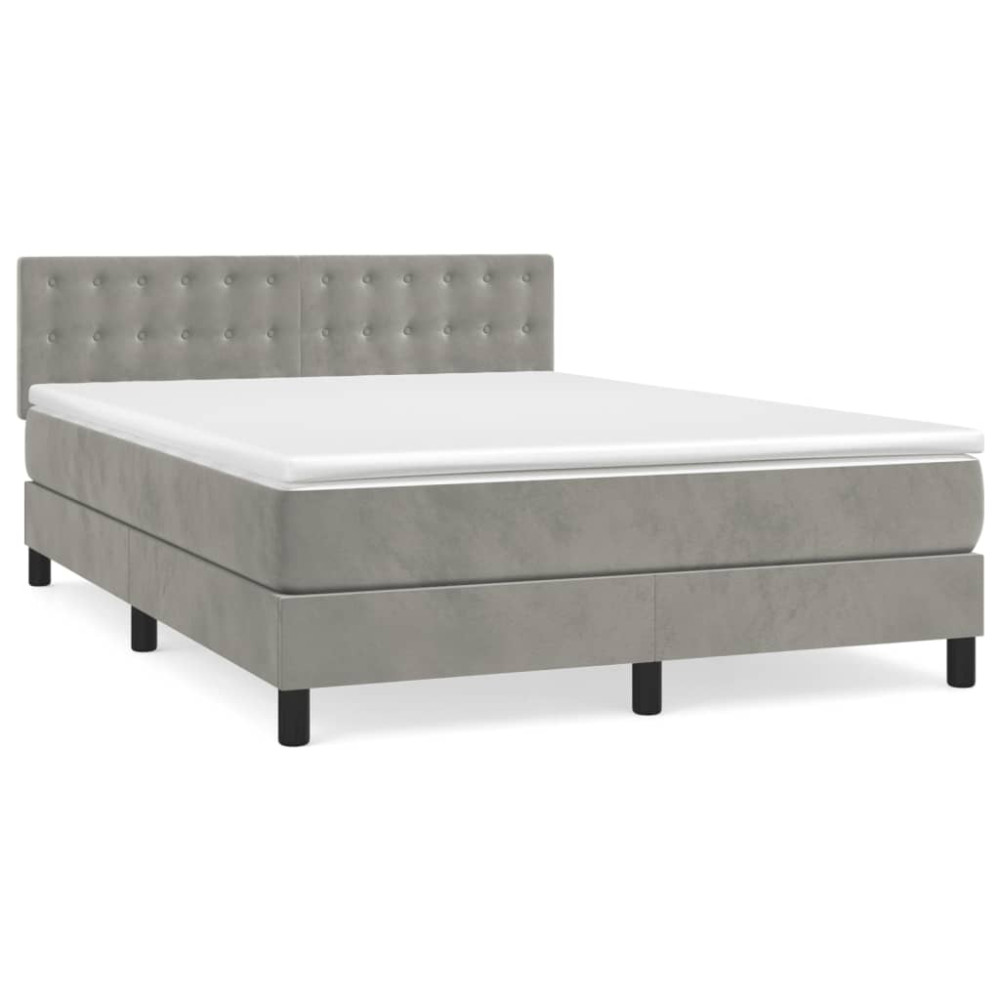 Produktbild för Ramsäng med madrass ljusgrå 140x190 cm sammet