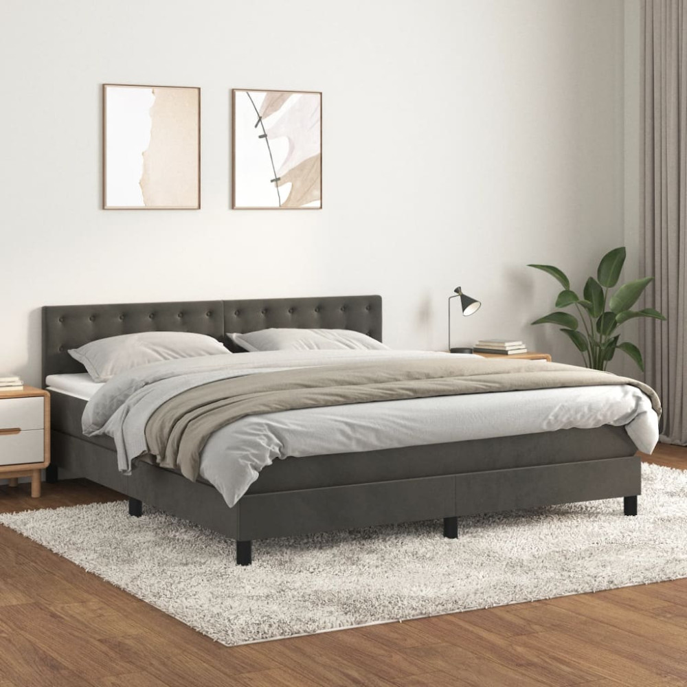 Produktbild för Ramsäng med madrass mörkgrå 160x200 cm sammet