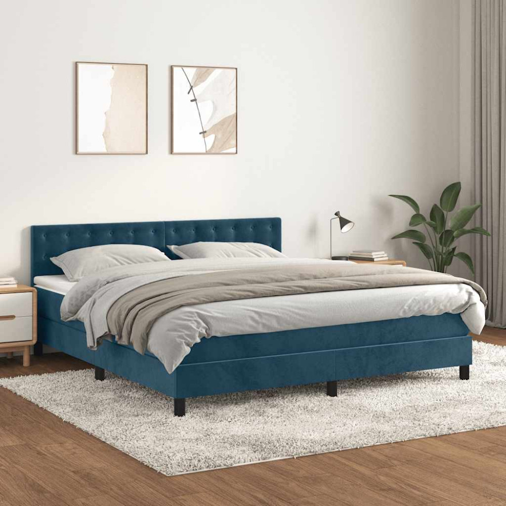 Produktbild för Ramsäng med madrass mörkblå 180x200 cm sammet