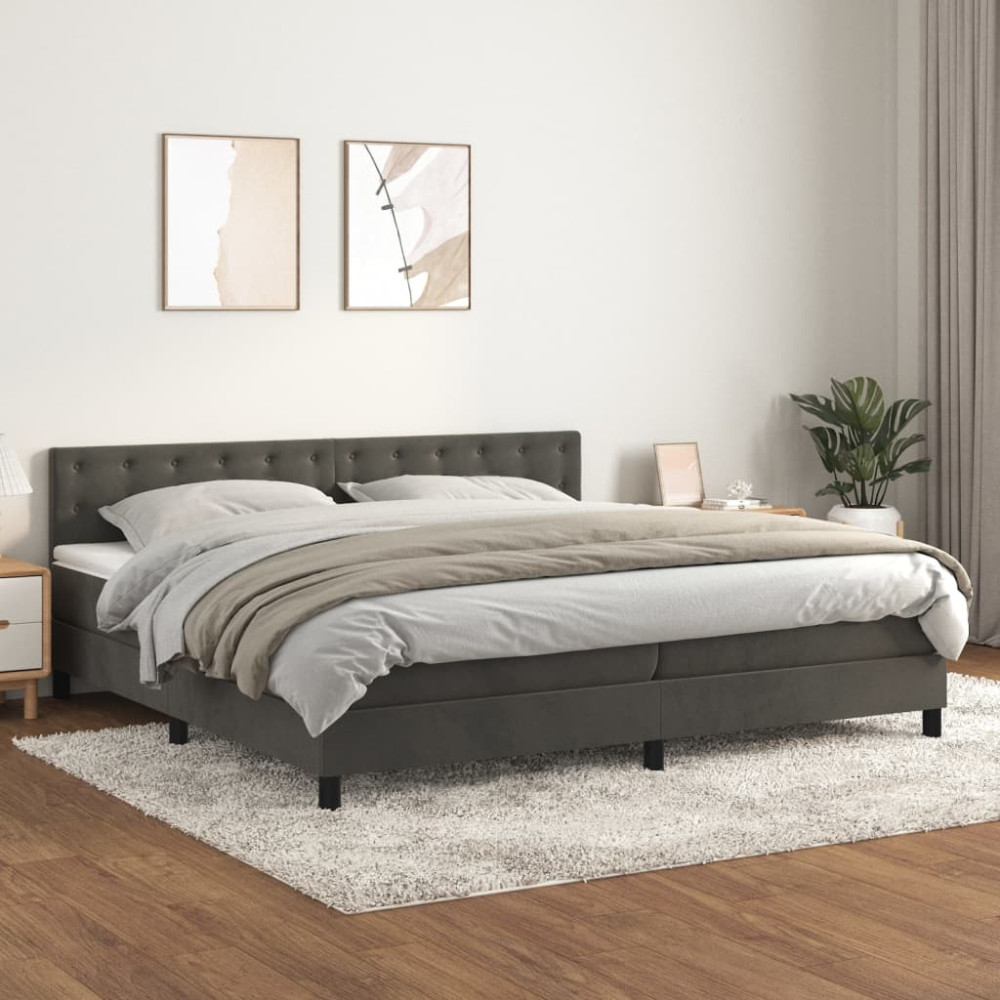 Produktbild för Ramsäng med madrass mörkgrå 200x200 cm sammet