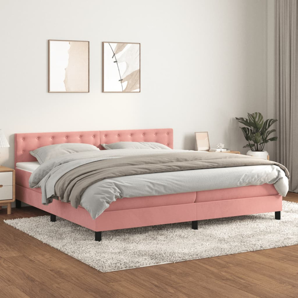 Produktbild för Ramsäng med madrass rosa 200x200 cm sammet