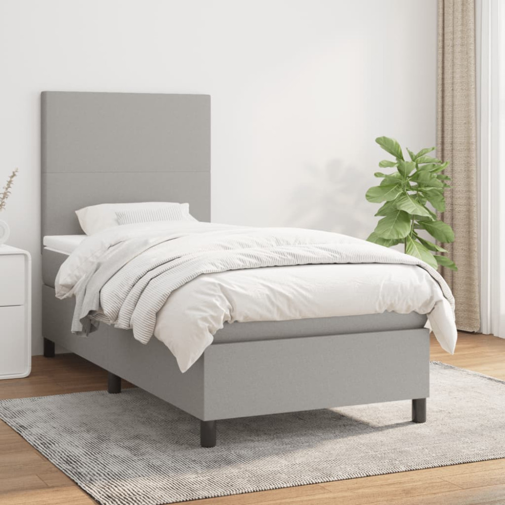 Produktbild för Ramsäng med madrass ljusgrå 90x190 cm tyg