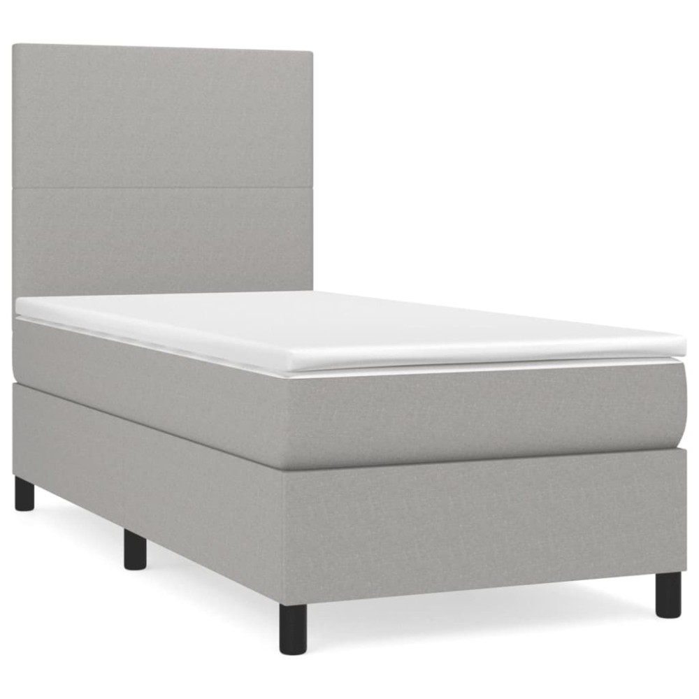 Produktbild för Ramsäng med madrass ljusgrå 90x190 cm tyg