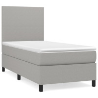 Produktbild för Ramsäng med madrass ljusgrå 90x190 cm tyg