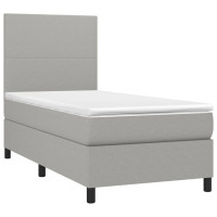 Produktbild för Ramsäng med madrass ljusgrå 90x190 cm tyg