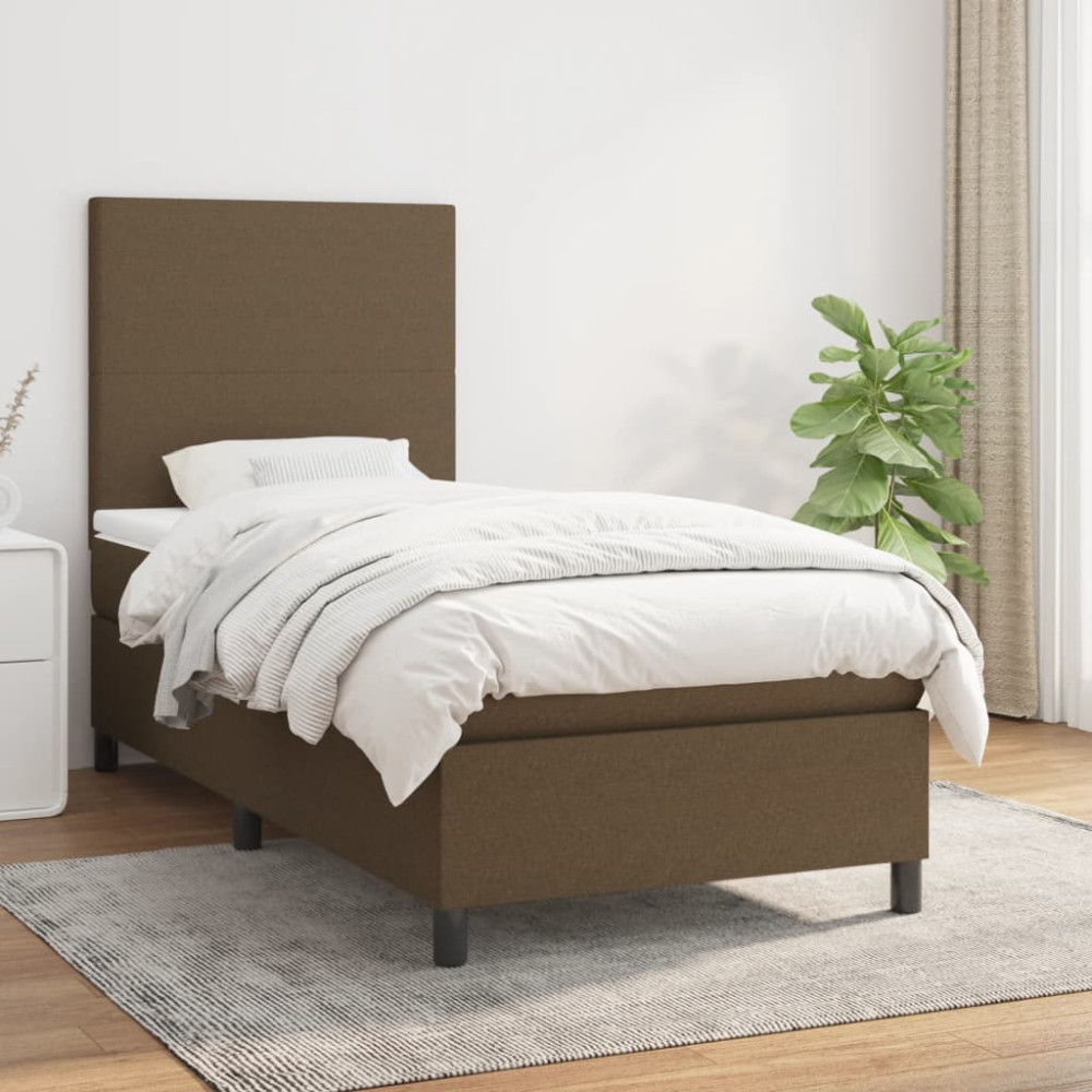 Produktbild för Ramsäng med madrass mörkbrun 90x190 cm tyg