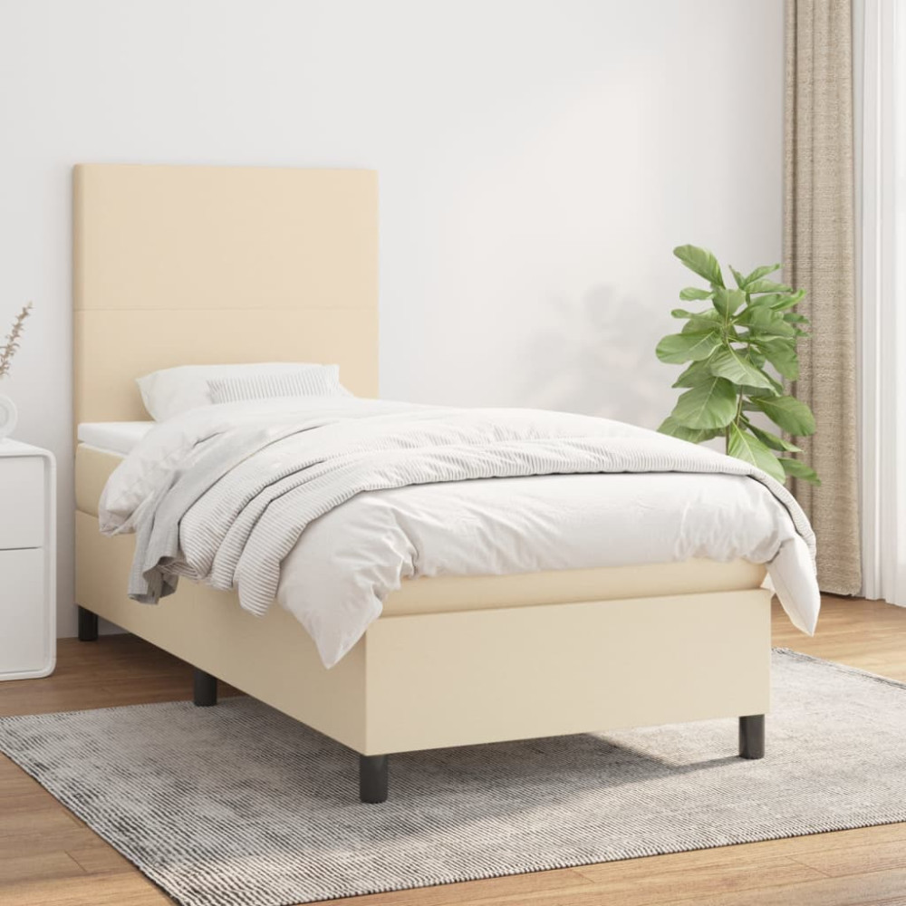 Produktbild för Ramsäng med madrass gräddvit 90x190 cm tyg
