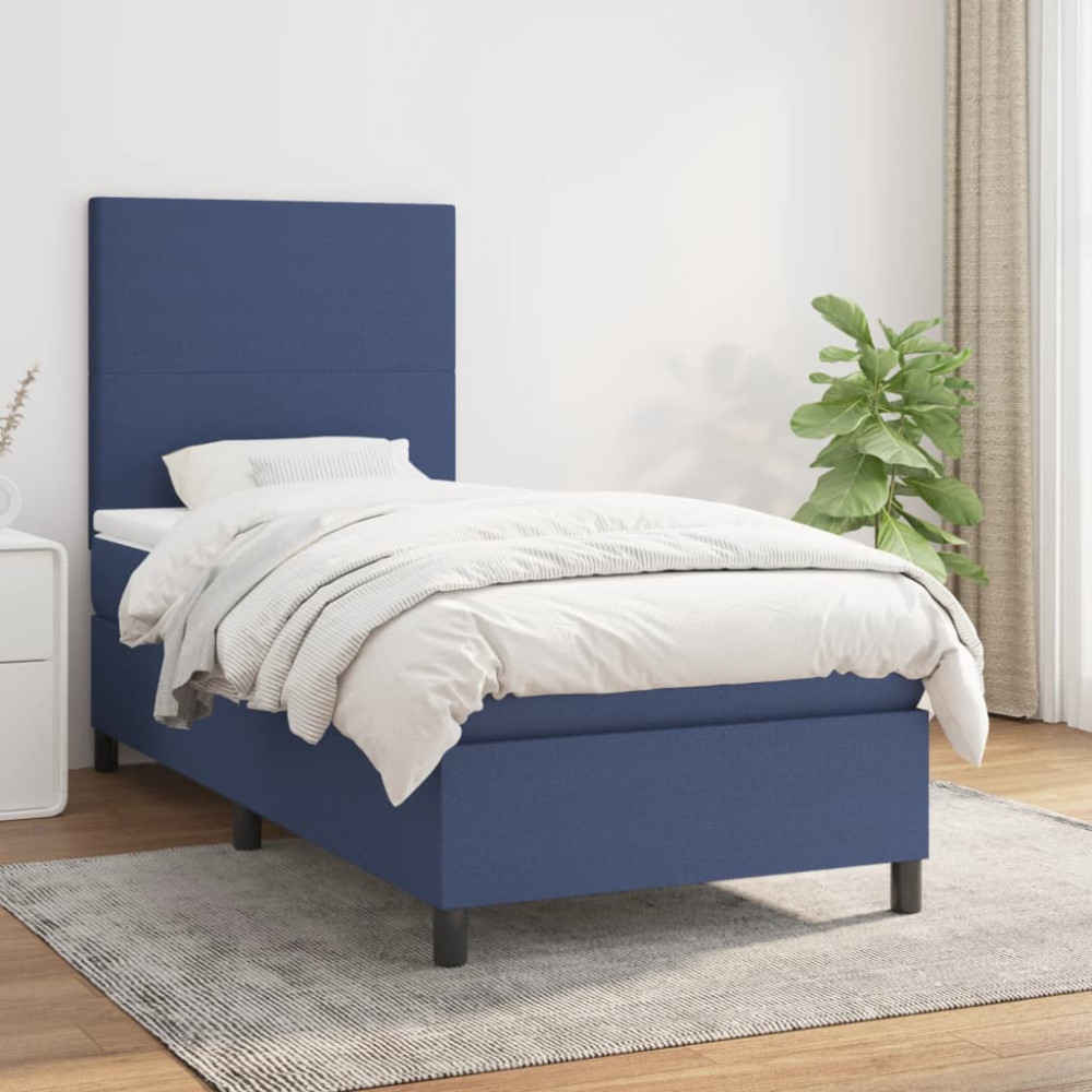 Produktbild för Ramsäng med madrass blå 90x190 cm tyg