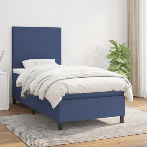 vidaXL Ramsäng med madrass blå 90x190 cm tyg