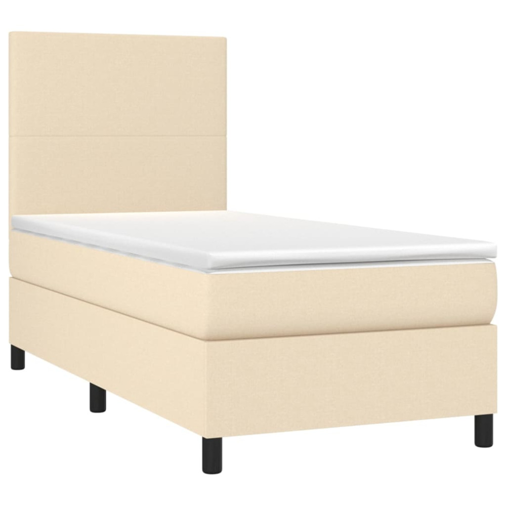 Produktbild för Ramsäng med madrass gräddvit 90x200 cm tyg