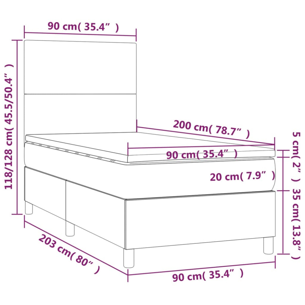 Produktbild för Ramsäng med madrass gräddvit 90x200 cm tyg