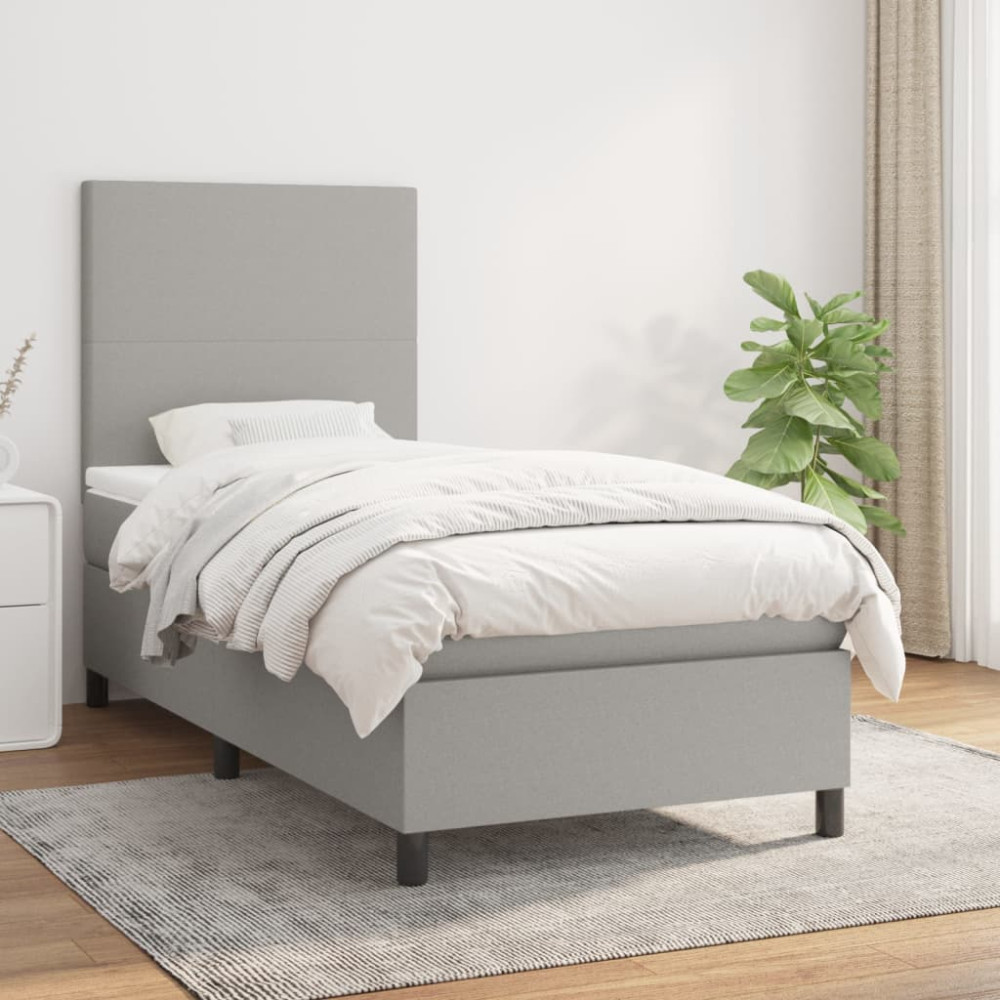 Produktbild för Ramsäng med madrass ljusgrå 100x200 cm tyg
