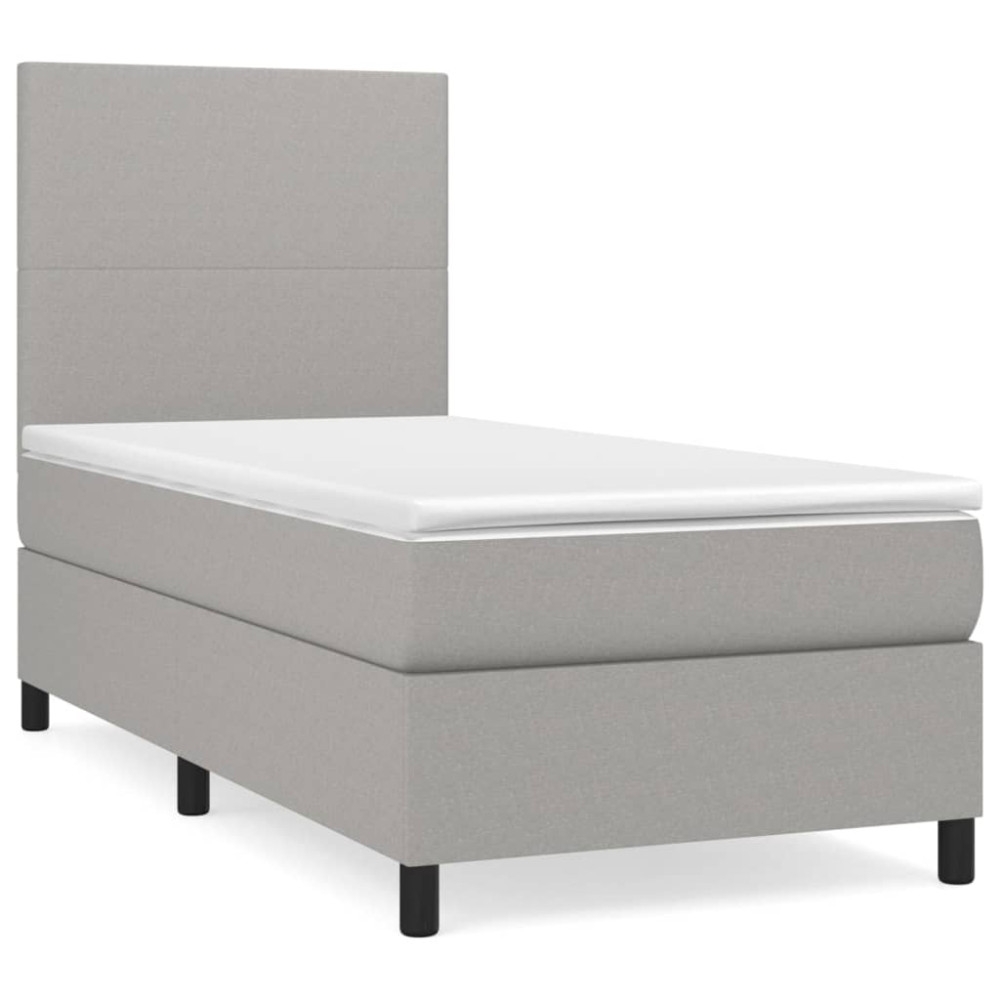 Produktbild för Ramsäng med madrass ljusgrå 100x200 cm tyg