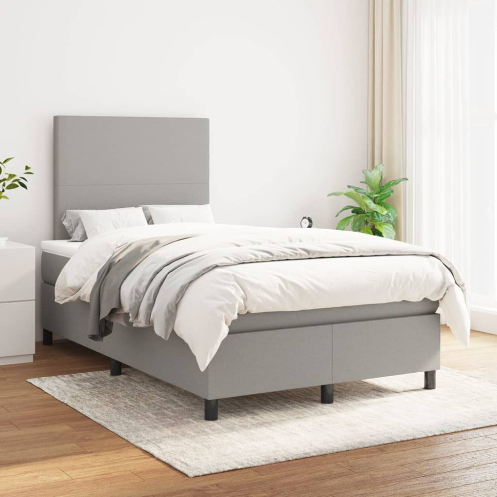 Produktbild för Ramsäng med madrass ljusgrå 120x200 cm tyg