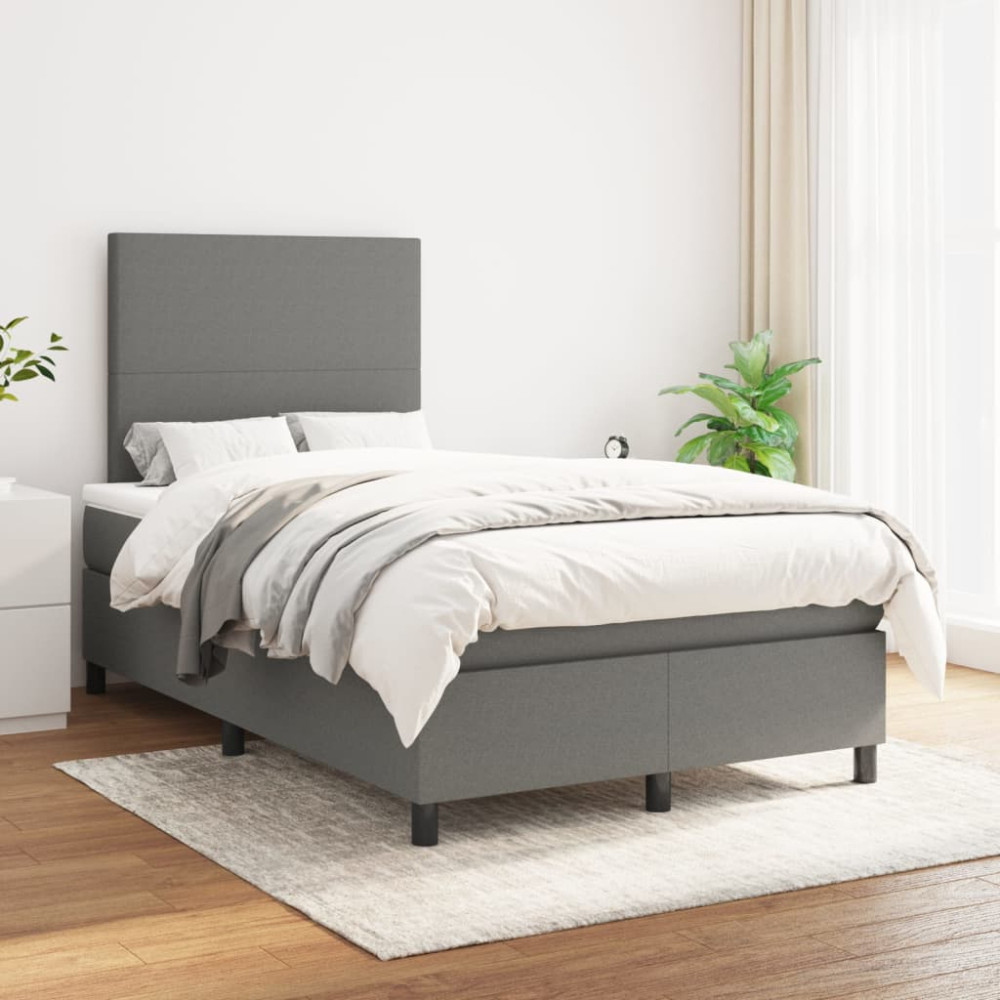 Produktbild för Ramsäng med madrass mörkgrå 120x200 cm tyg