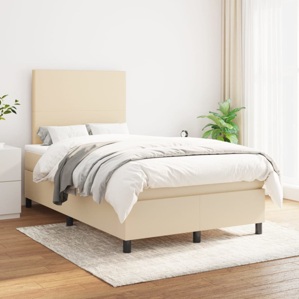 Produktbild för Ramsäng med madrass gräddvit 120x200 cm tyg