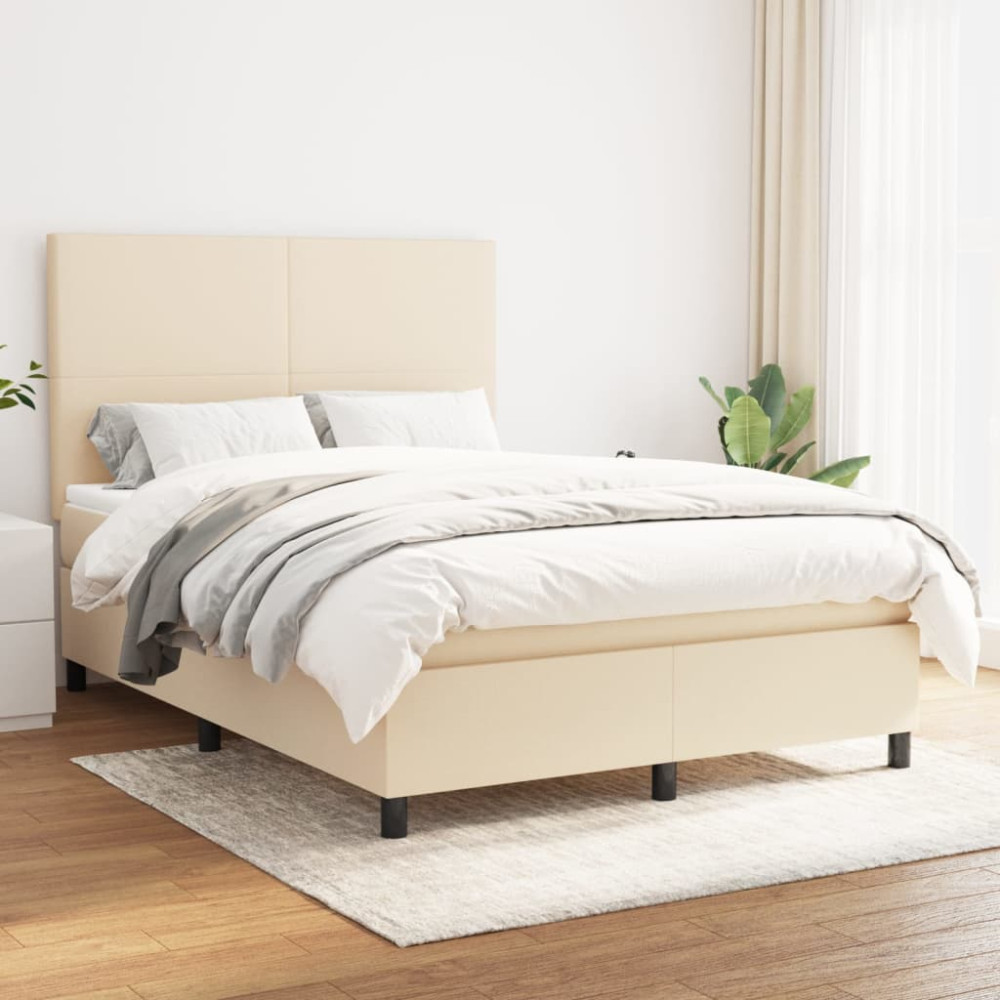 Produktbild för Ramsäng med madrass gräddvit 140x190 cm tyg