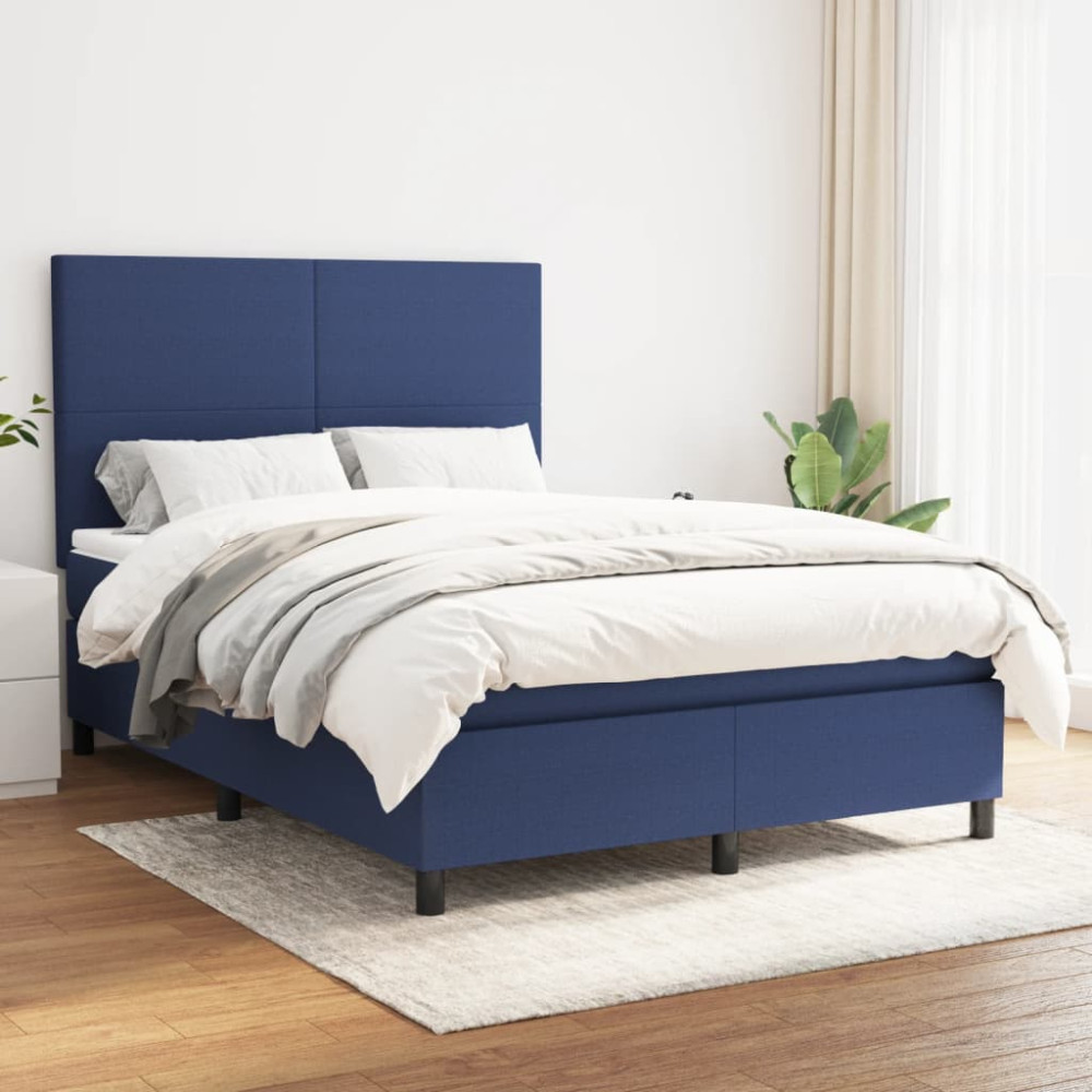 Produktbild för Ramsäng med madrass blå 140x190 cm tyg