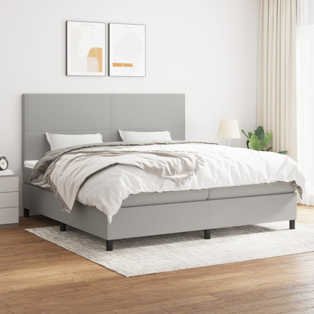 Produktbild för Ramsäng med madrass ljusgrå 200x200 cm tyg