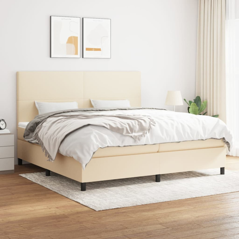 Produktbild för Ramsäng med madrass gräddvit 200x200 cm tyg