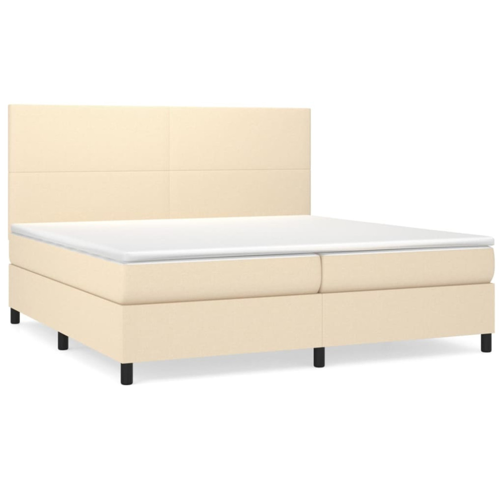 Produktbild för Ramsäng med madrass gräddvit 200x200 cm tyg