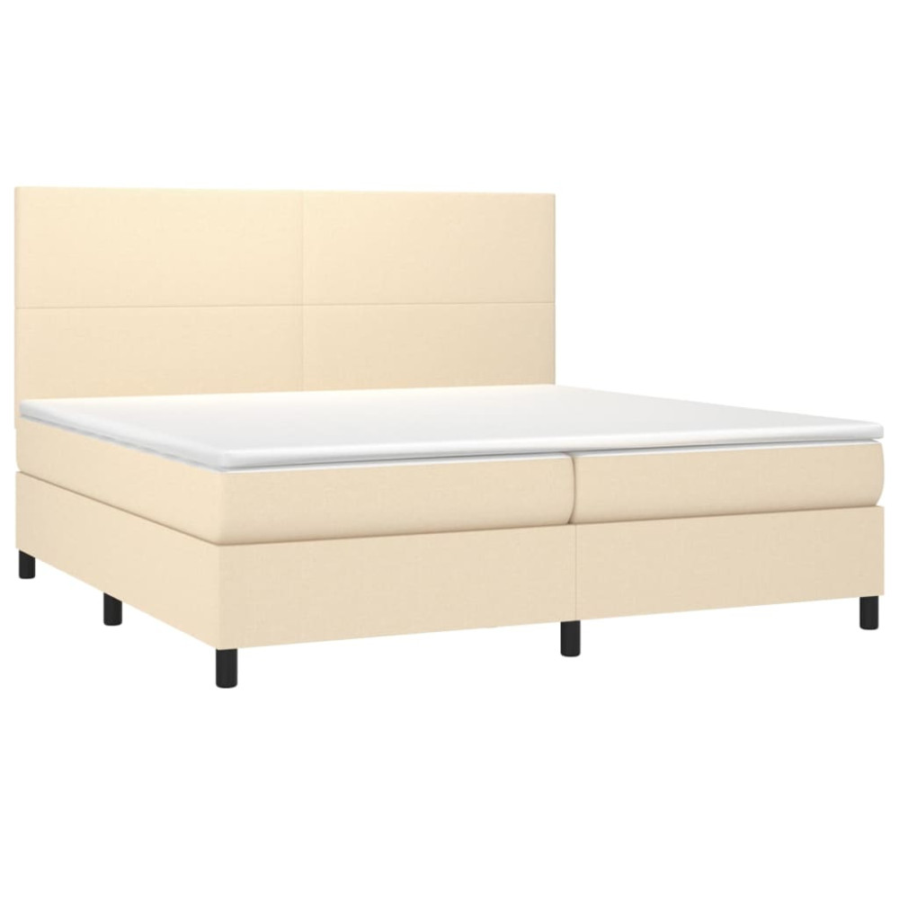 Produktbild för Ramsäng med madrass gräddvit 200x200 cm tyg