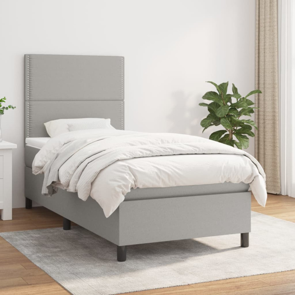 Produktbild för Ramsäng med madrass ljusgrå 90x190 cm tyg