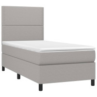 Produktbild för Ramsäng med madrass ljusgrå 90x190 cm tyg