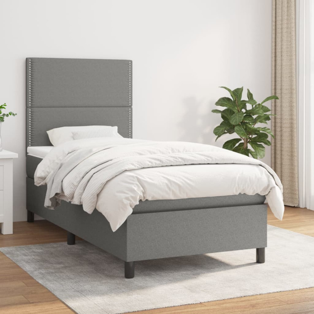 Produktbild för Ramsäng med madrass mörkgrå 90x190 cm tyg