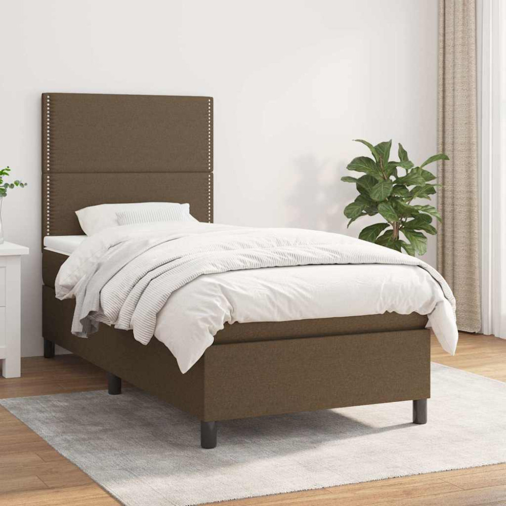 Produktbild för Ramsäng med madrass mörkbrun 90x190 cm tyg