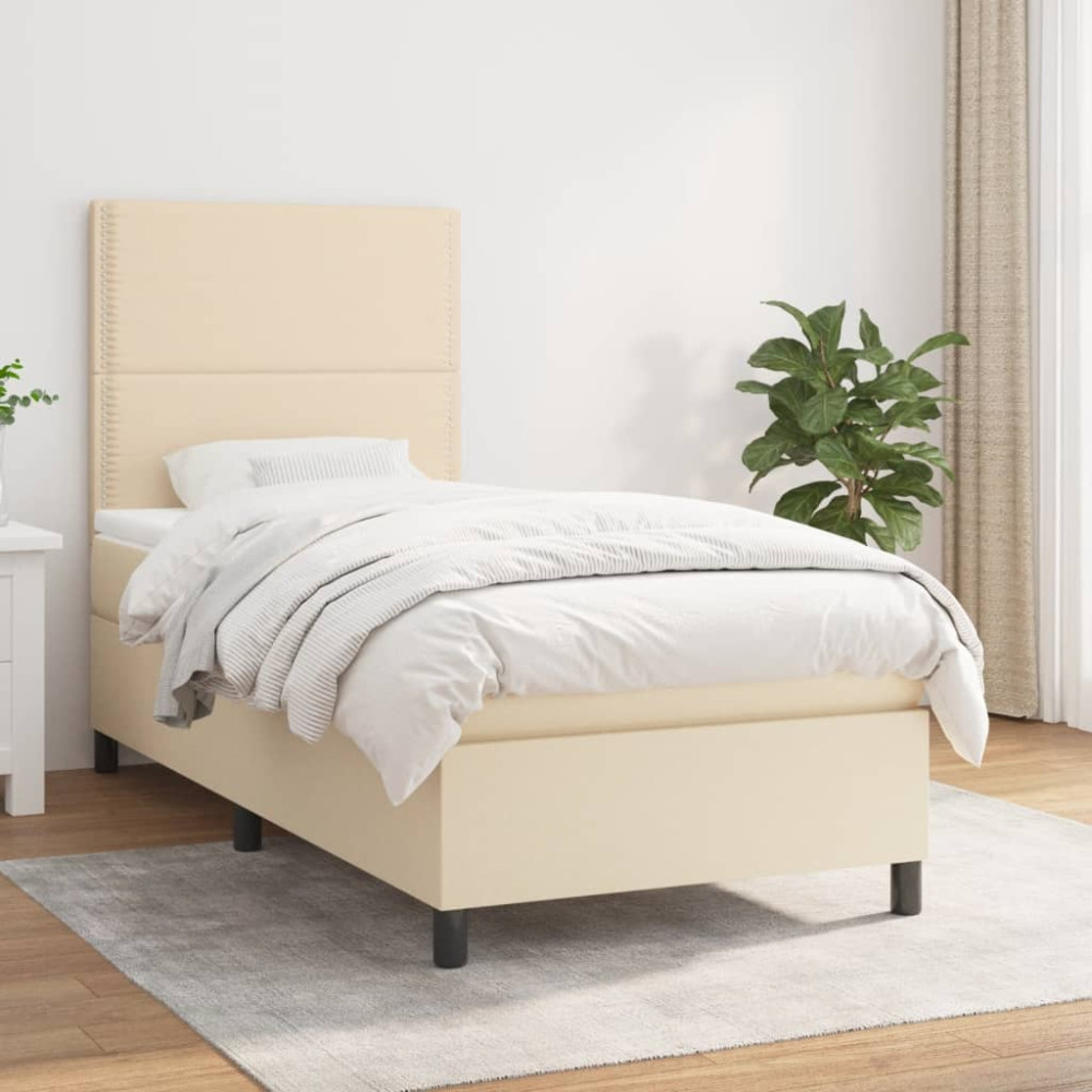 Produktbild för Ramsäng med madrass gräddvit 90x190 cm tyg