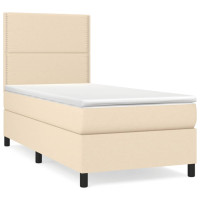 Produktbild för Ramsäng med madrass gräddvit 90x190 cm tyg