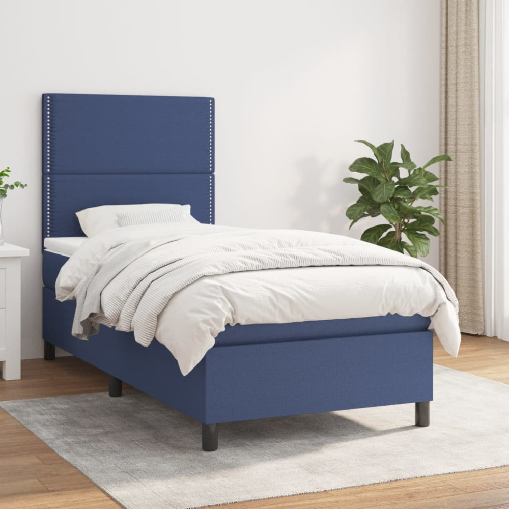 Produktbild för Ramsäng med madrass blå 90x190 cm tyg