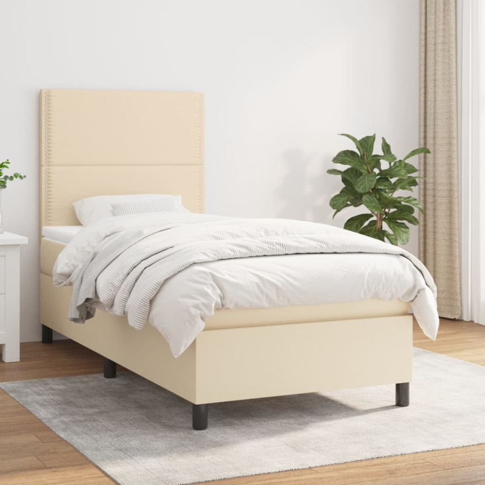 Produktbild för Ramsäng med madrass gräddvit 90x200 cm tyg