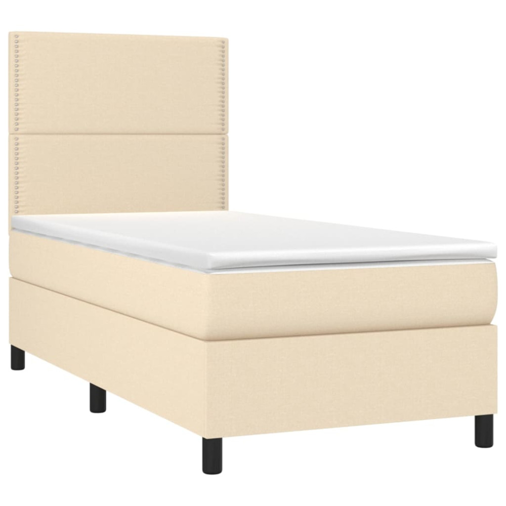 Produktbild för Ramsäng med madrass gräddvit 90x200 cm tyg