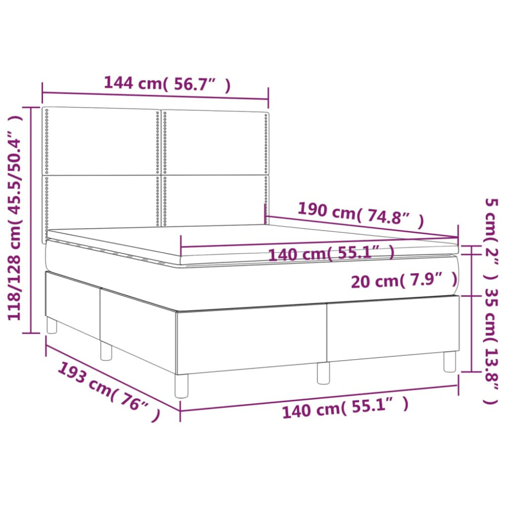 Produktbild för Ramsäng med madrass mörkgrå 140x190 cm tyg
