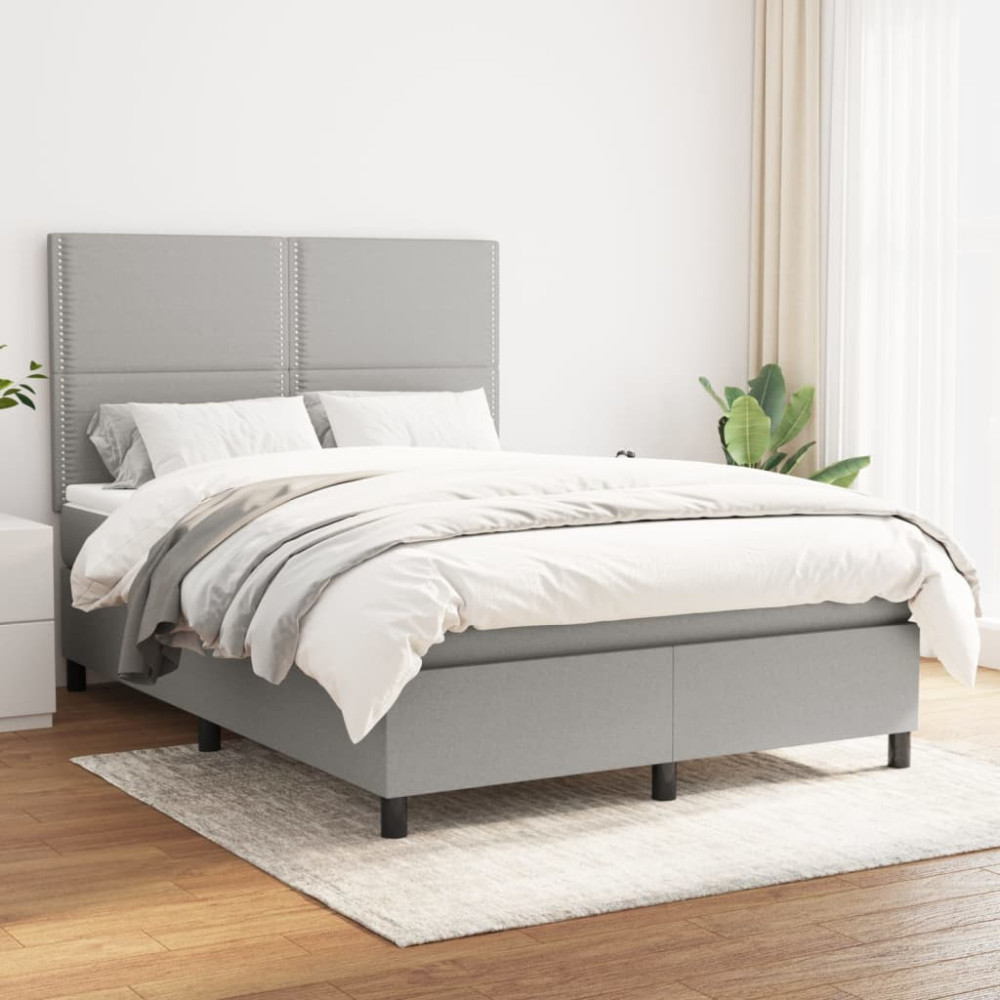Produktbild för Ramsäng med madrass ljusgrå 140x200 cm tyg