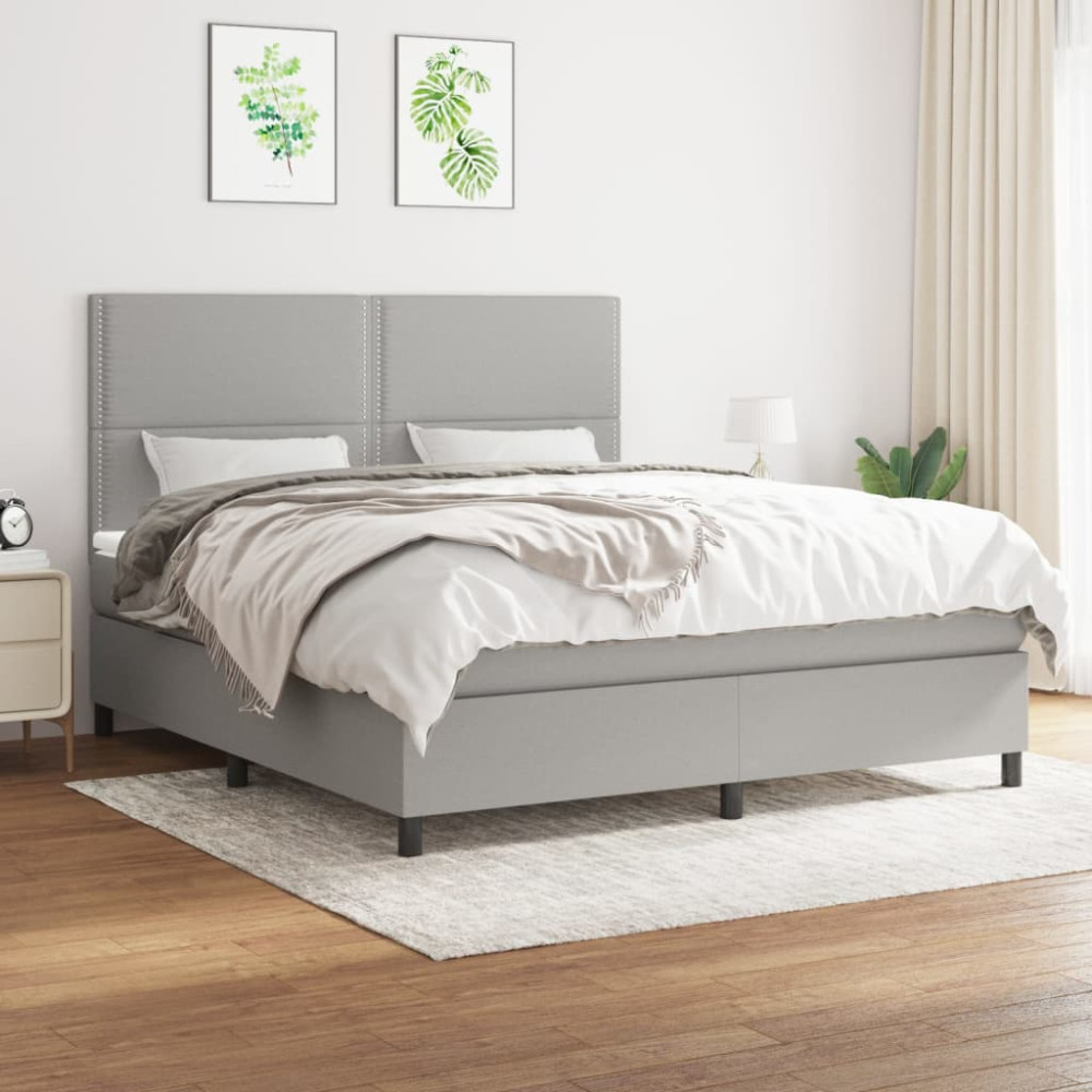 Produktbild för Ramsäng med madrass ljusgrå 180x200 cm tyg