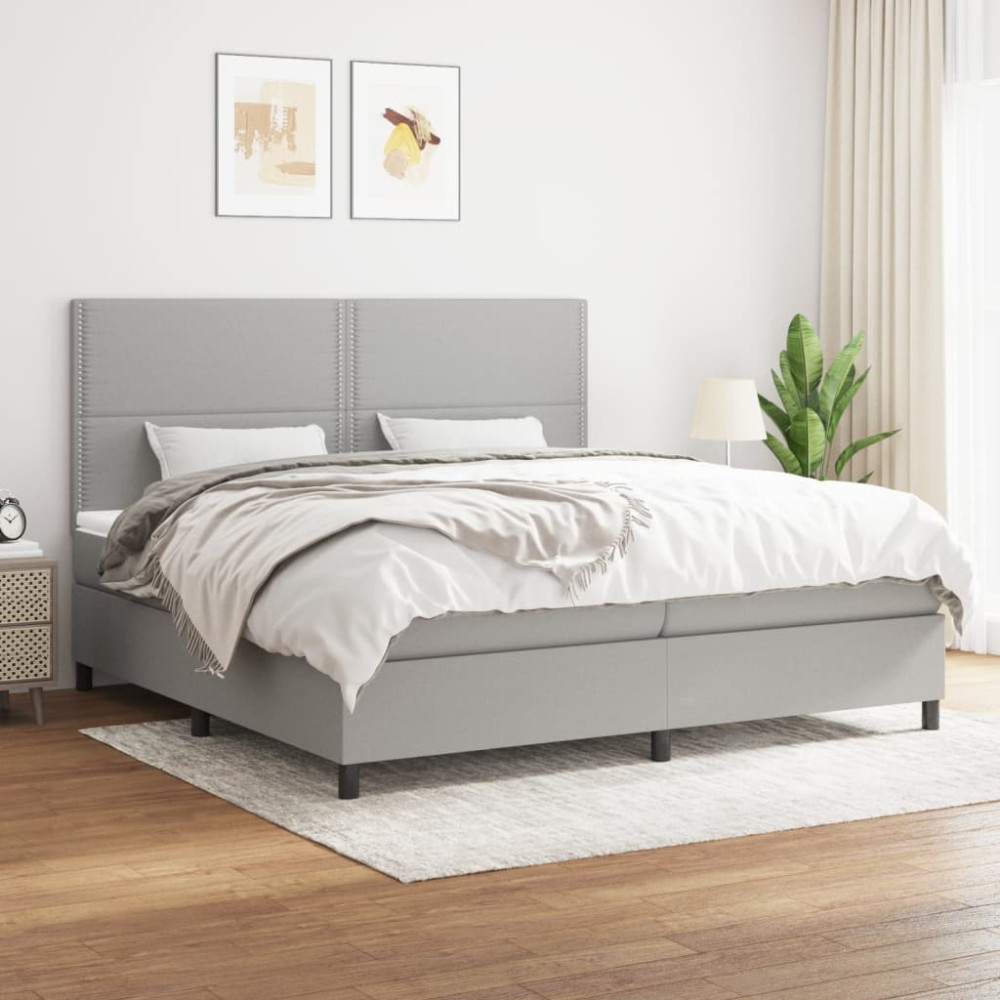 Produktbild för Ramsäng med madrass ljusgrå 200x200 cm tyg