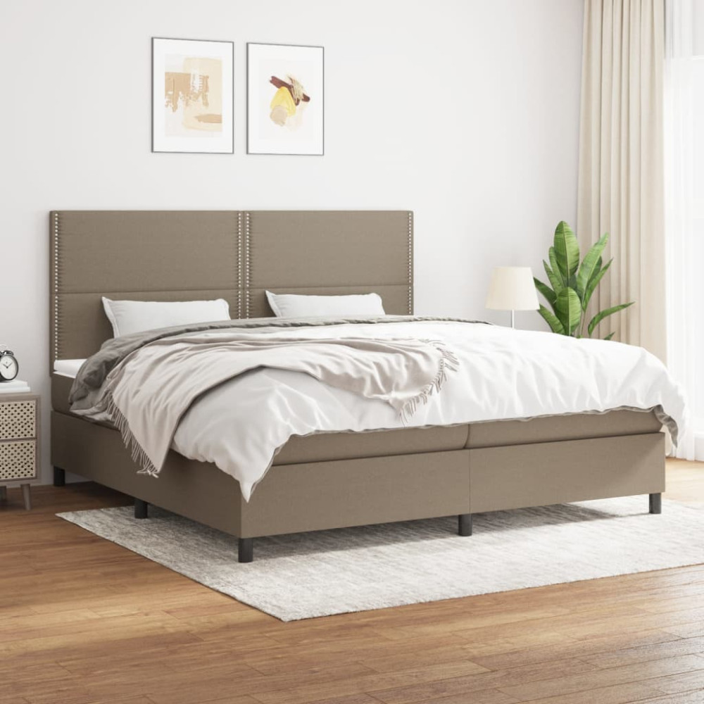 Produktbild för Ramsäng med madrass taupe 200x200 cm tyg