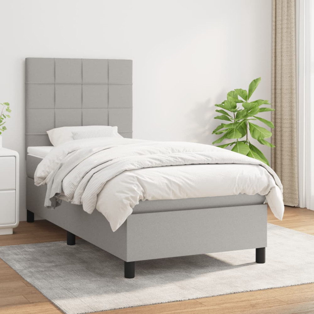 Produktbild för Ramsäng med madrass ljusgrå 90x190 cm tyg
