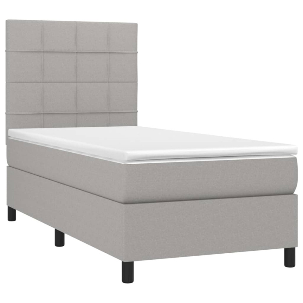 Produktbild för Ramsäng med madrass ljusgrå 90x190 cm tyg