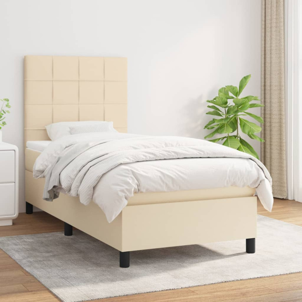 Produktbild för Ramsäng med madrass gräddvit 90x190 cm tyg