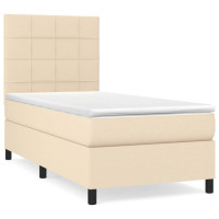 Produktbild för Ramsäng med madrass gräddvit 90x190 cm tyg