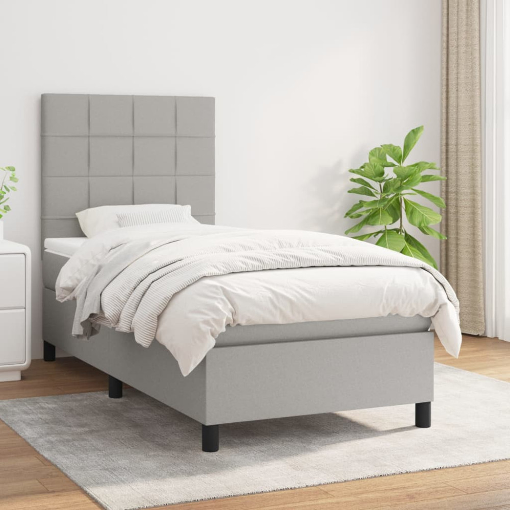 Produktbild för Ramsäng med madrass ljusgrå 90x200 cm tyg