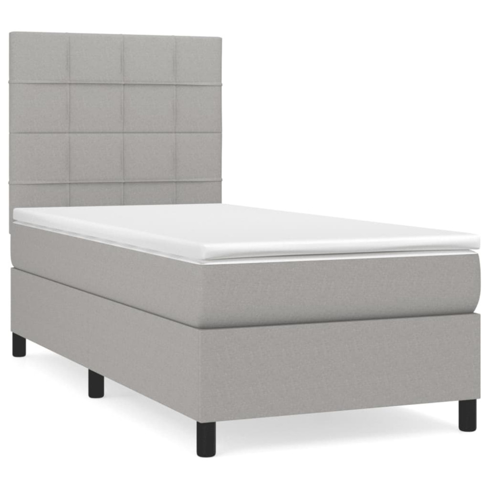 Produktbild för Ramsäng med madrass ljusgrå 90x200 cm tyg