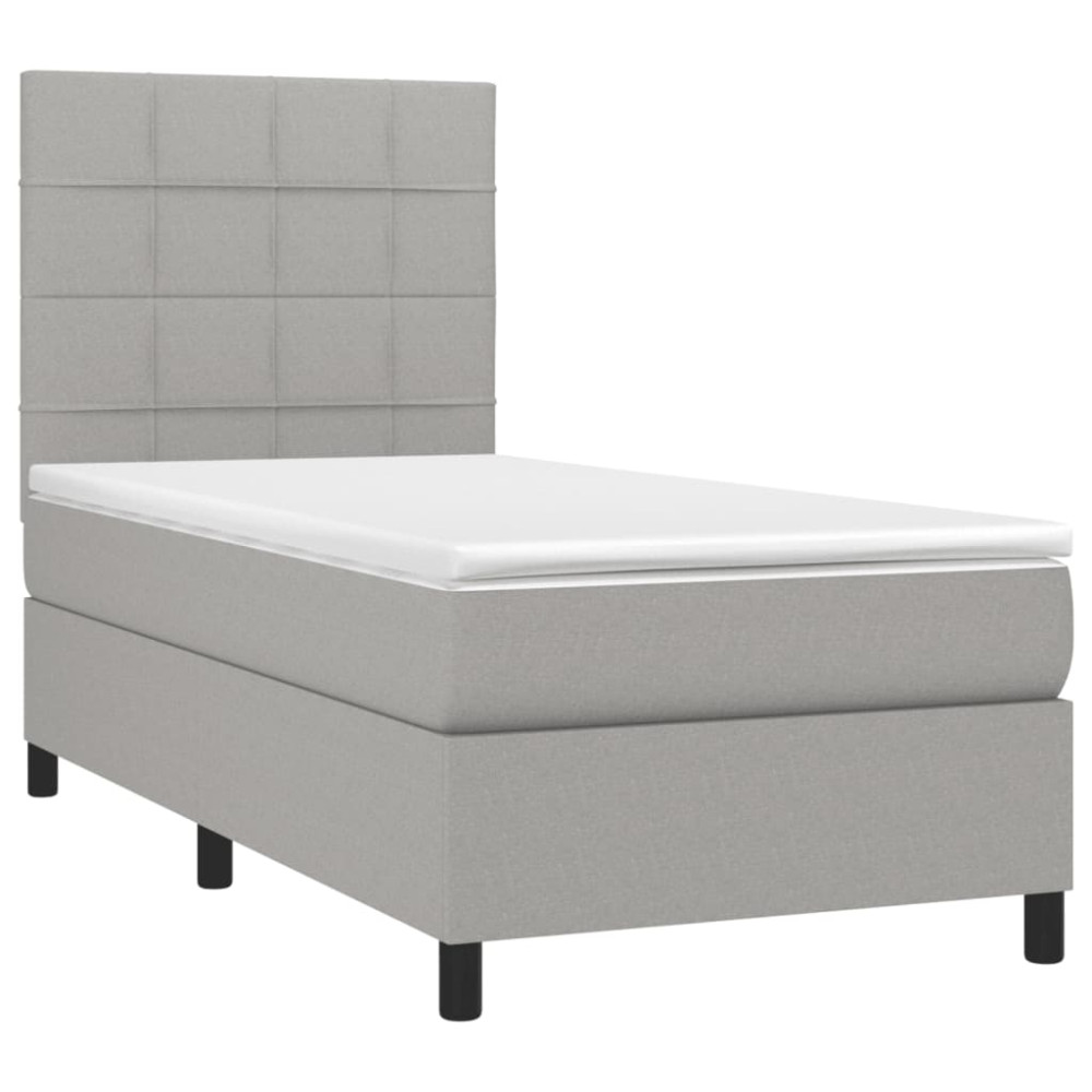 Produktbild för Ramsäng med madrass ljusgrå 90x200 cm tyg