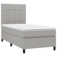 Produktbild för Ramsäng med madrass ljusgrå 90x200 cm tyg