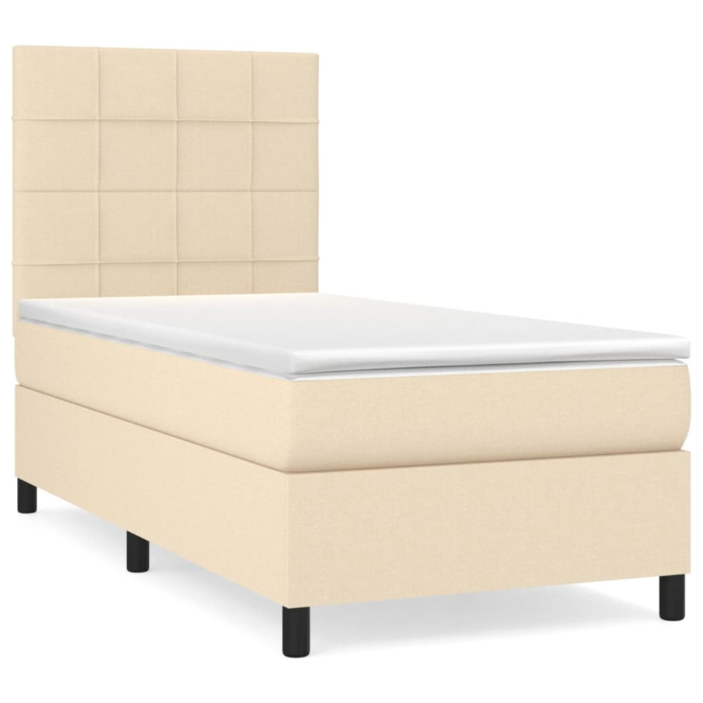 Produktbild för Ramsäng med madrass gräddvit 90x200 cm tyg