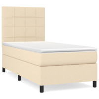 Produktbild för Ramsäng med madrass gräddvit 90x200 cm tyg